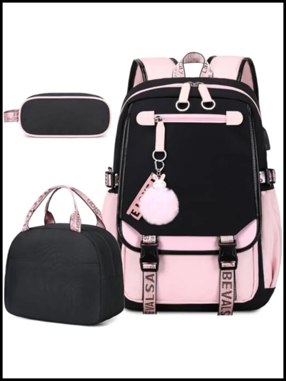 Kids Backpack Set with Lunch Box & Pencil Case, Bookbag for School, 21L, USB
